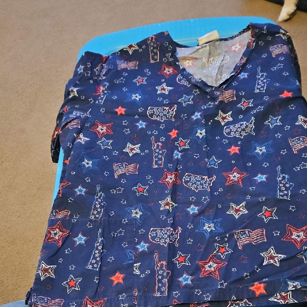 UA Scrubs Navy Blue Star and Flag Short Sleeve Top
